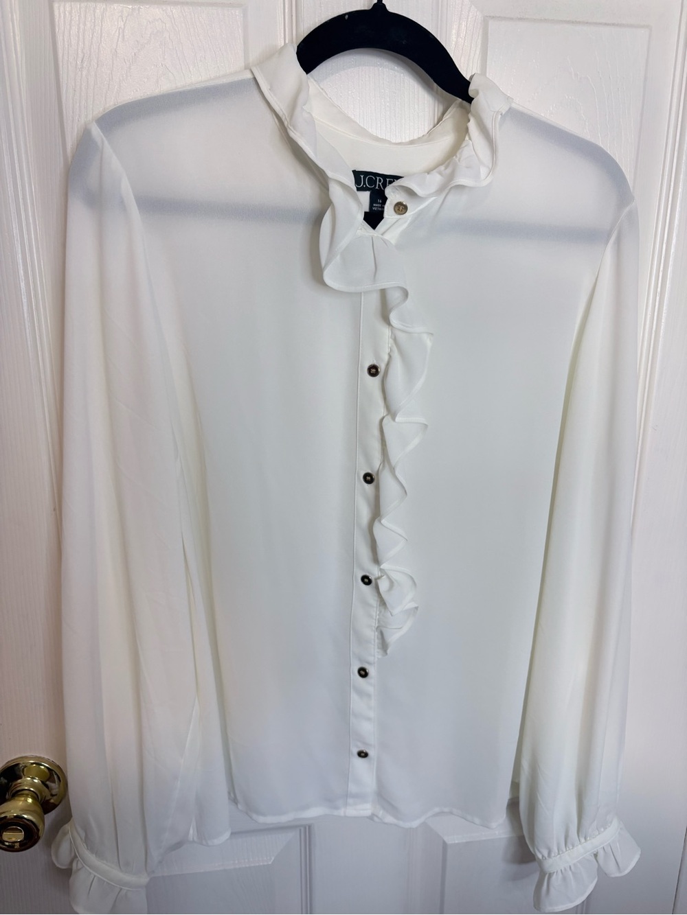 J.Crew Drapey Cottage Top Ruffle Neck Blouse Ivory Cream Size 16 - Picture 2 of 10